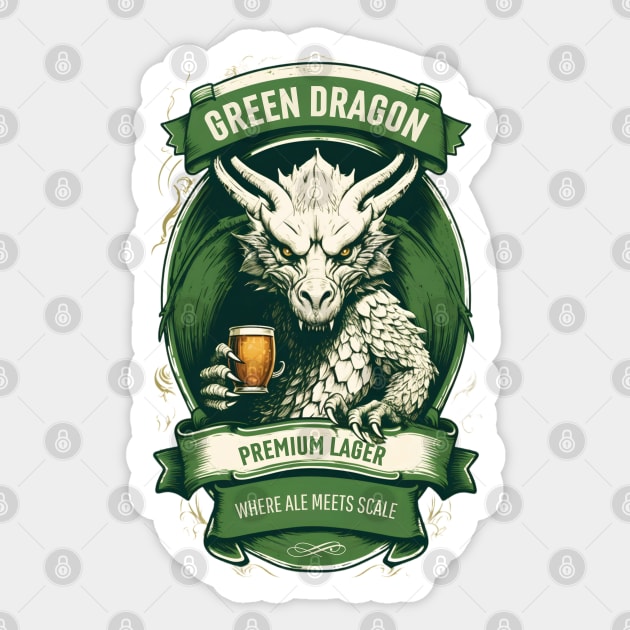 Green Dragon Premium Lager - Where Ale Meets Scale - Fantasy Sticker by Fenay-Designs